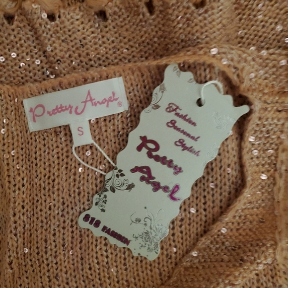 💚5/$25 NWT Pretty Angel Pink Crochet Knit Linen Blend Fringe Sequin Tank Small - Picture 5 of 7